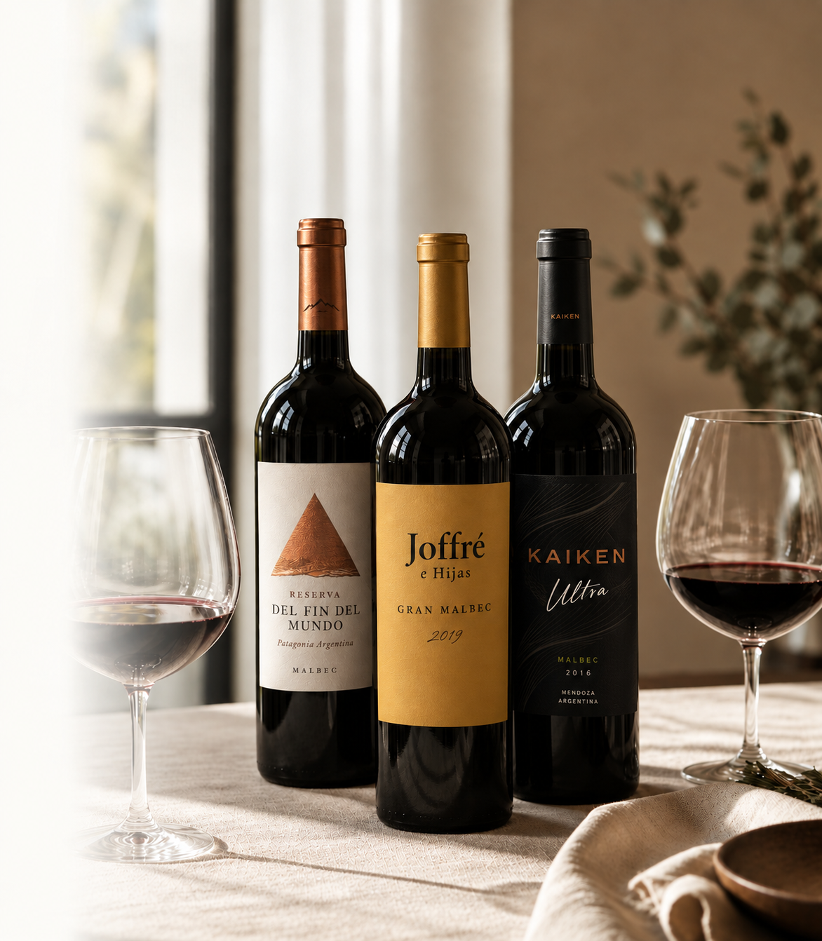 Copas de vino servidas en una mesa de restaurante